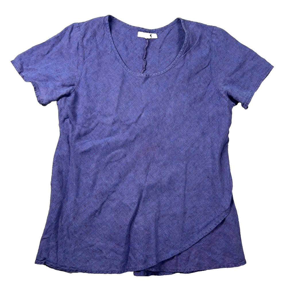 Flax Top Womens L 100% LInen Tunic Blouse Purple Scoop Neck Bohemian